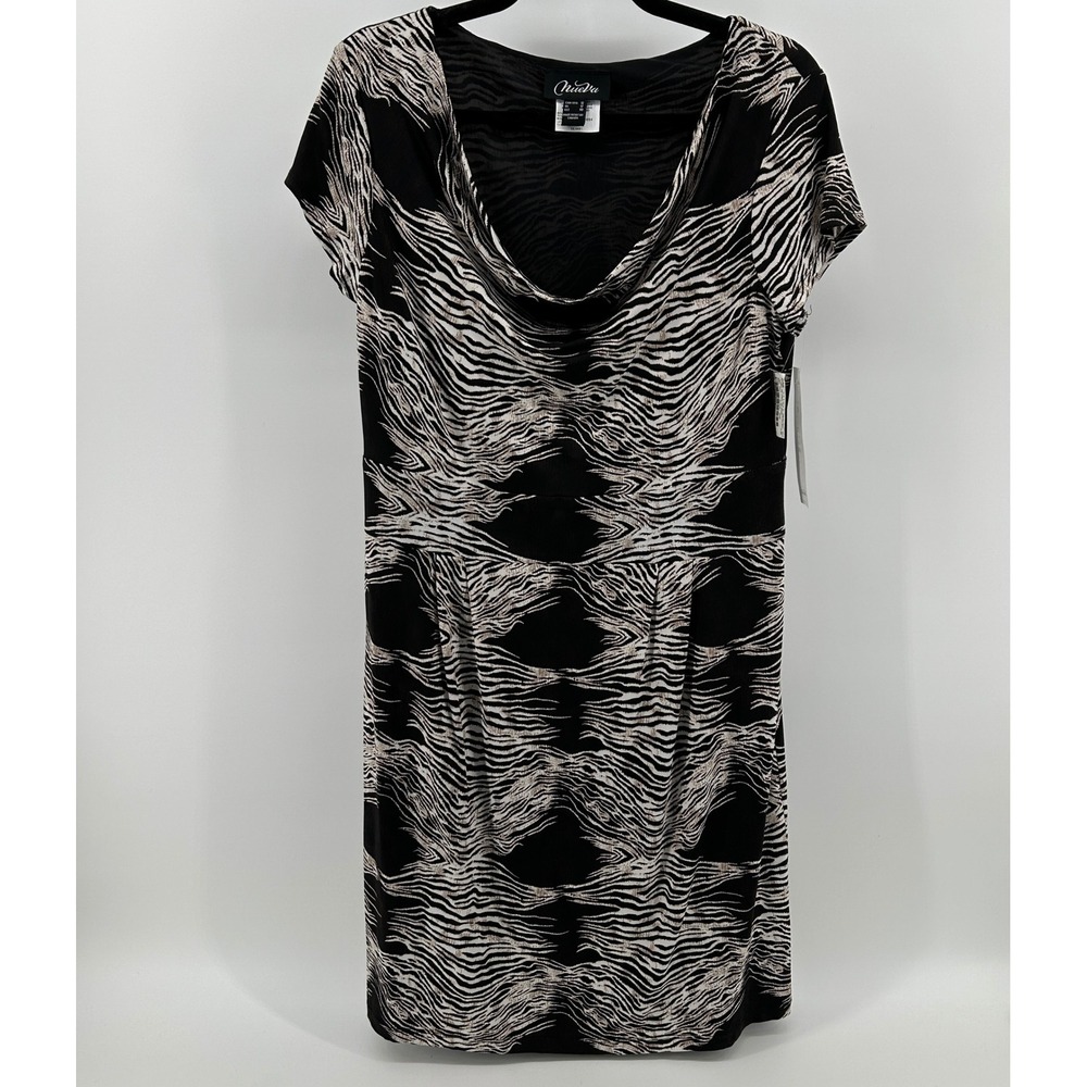 Nueva Zebra Cowl Neck Short Sleeve Sheath Dress Black Brown 10 NWT Canada Party